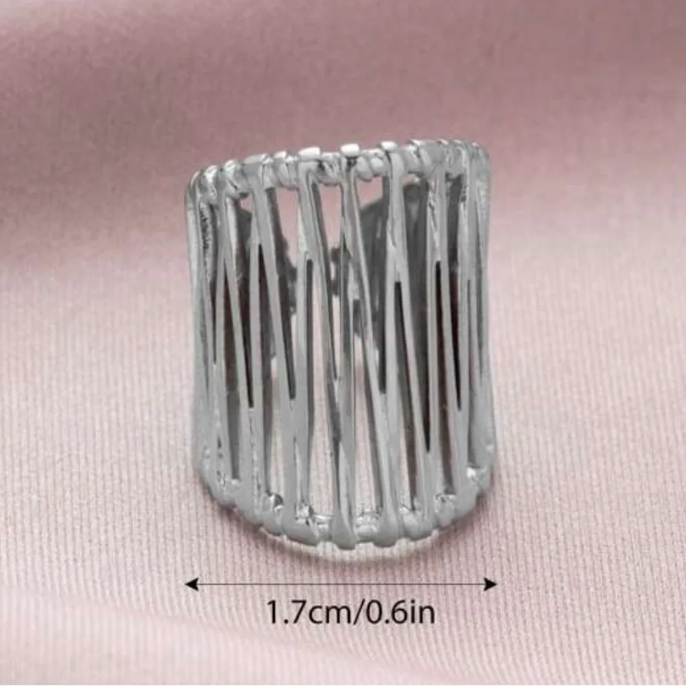 Silver Stainless Steel Wide Band Open Ring - Picture 3 of 9